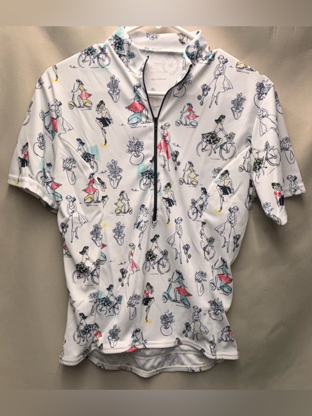 TERRY Touring Bike Jersey Women and Flower Rare Print Size Large 3 Rear Pockets